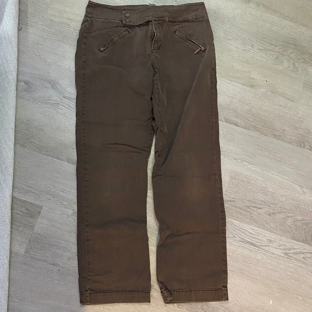 Liz Claiborne Audra Pants Womens 10 Brown Straight Leg Zip Pocket Moto